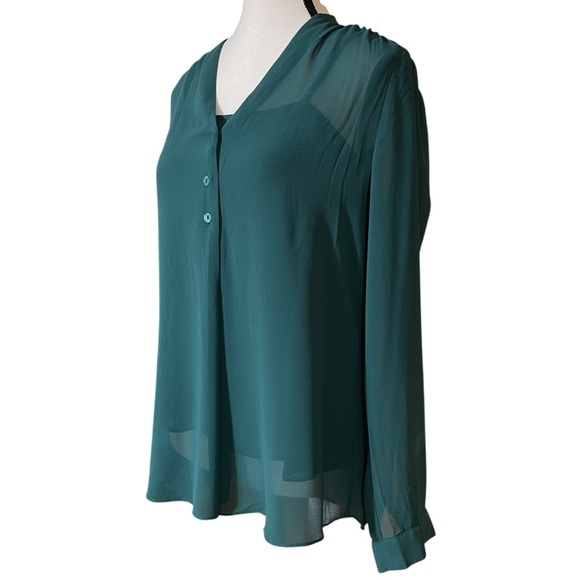 Naked Zebra Women's Green 2-Piece Overlay Sheer Chiffon Blouse M - Picture 2 of 6